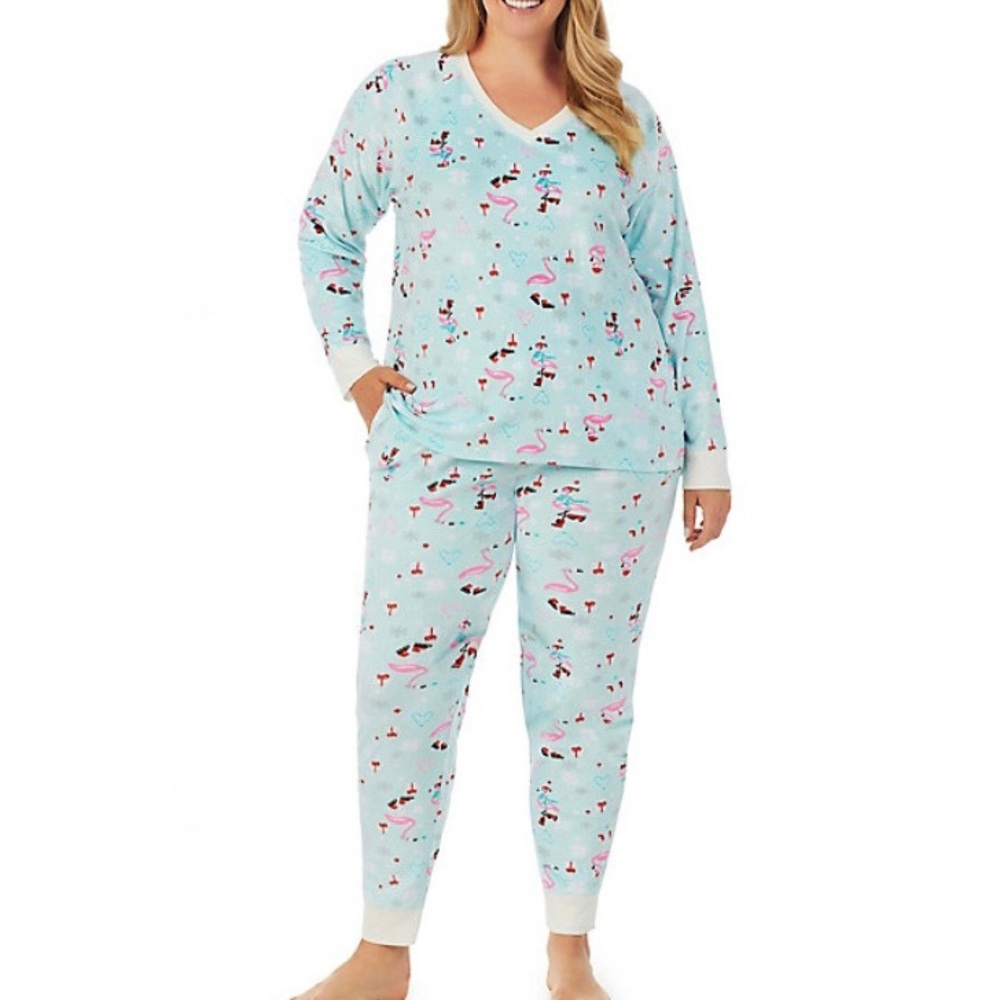 NWT CUDDL Duds Flamingo Christmas Pajamas, size TL